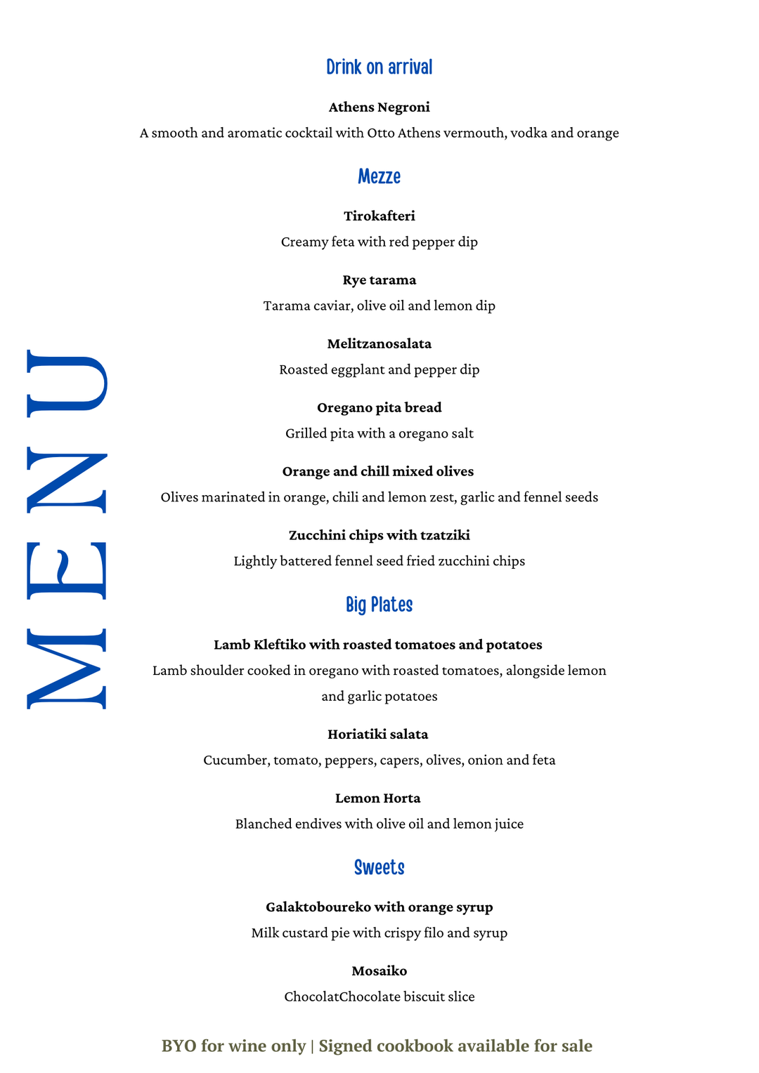 Thursday 19th March - 1x Set Menu + BYO